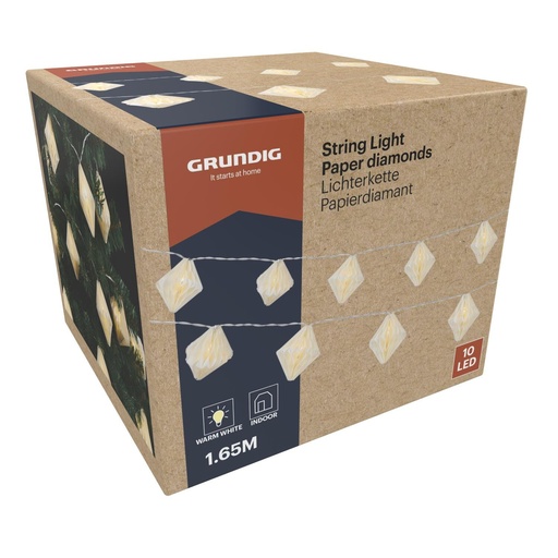 [871125243009] GRUNDIG String Light Paper Diamonds 1.65m 10 LED