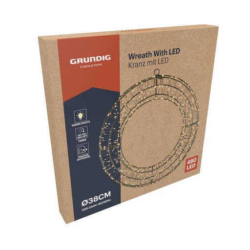 [871125242656] GRUNDIG Wreath with LED 230V Ø38cm black