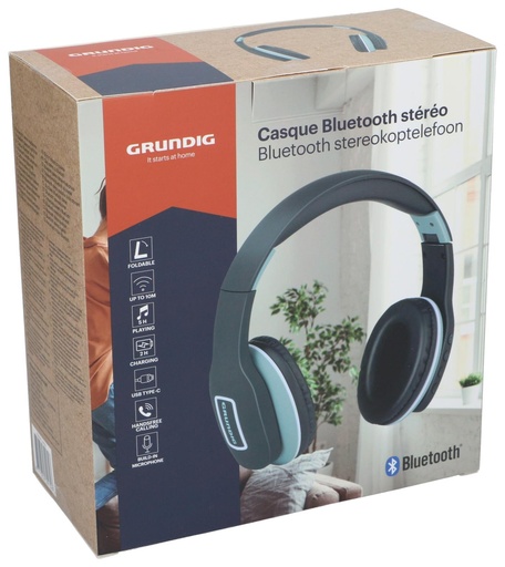 [871125230132] GRUNDIG Bluetooth Stereo Headphone Black With Microphone