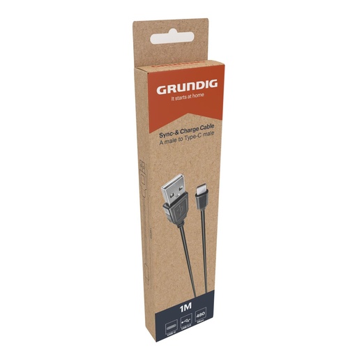 [871125233419] GRUNDIG USB-A to USB-C Cable 1m Black