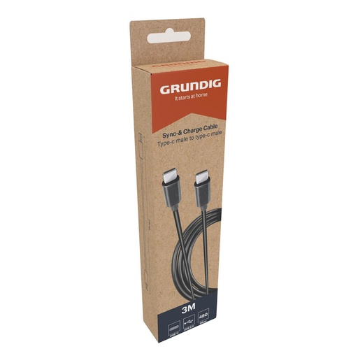 [871125234595] GRUNDIG USB-C to USB-C 2.0 Cable 3m Black