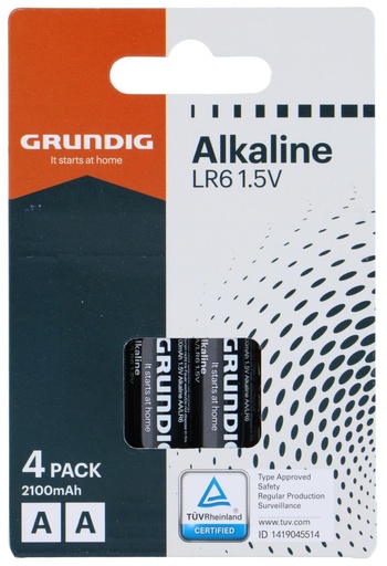 [871125230241] GRUNDIG Battery Alkaline AA/LR6 2100mah 4pc