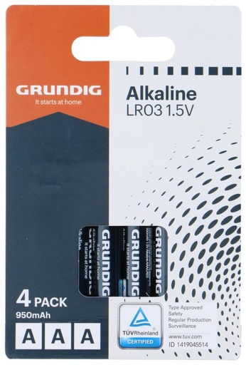 [871125230242] GRUNDIG Battery Alkaline AAA/LR03 950mah 4pc