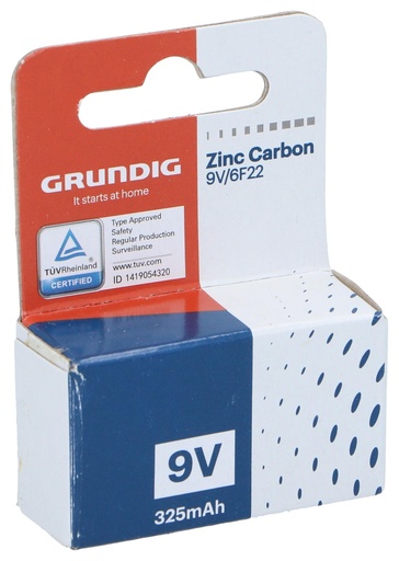 [871125230233] GRUNDIG Battery 9V Zinc 325mAh