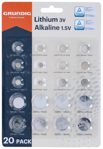 [871125227510] GRUNDIG Battery Buttoncell AG/CR ass 20pc