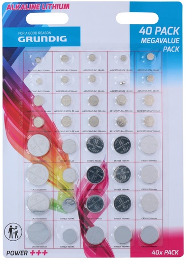 [871125225178] GRUNDIG Alkaline Button Cell Batteries 40 Pack