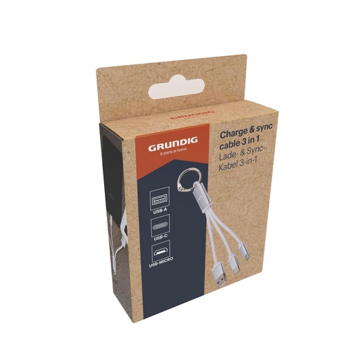 [871125229144] GRUNDIG Charge & Sync 3 in 1 Cable 13cm