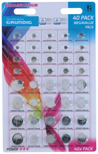 [871125226173] GRUNDIG Alkaline Button Cell Batteries 40-Pack