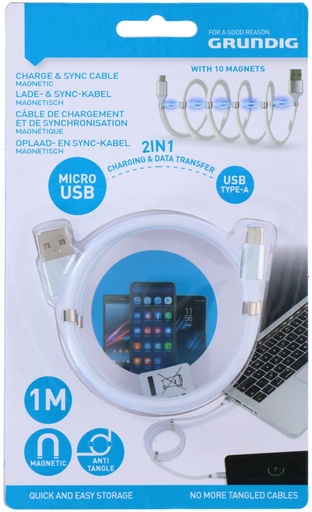 [871125224972] GRUNDIG USB A to Micro-B Magnetic Cable 1m