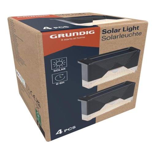 [871125250628] GRUNDIG Set of 4 warm white solar deck lights