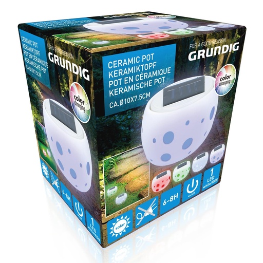 [871125214551] GRUNDIG Solar Garden Light Ceramic Pot Ø10x7cm