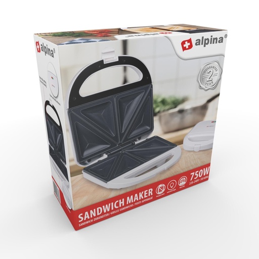 [871125226780] ALPINA Sandwich Maker 2 Slices 750W