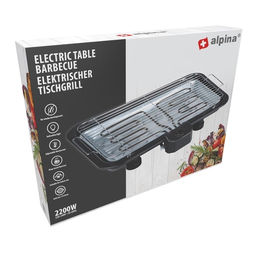 [871125258637] ALPINA Electric Table BBQ Grill 2200W 51x30cm