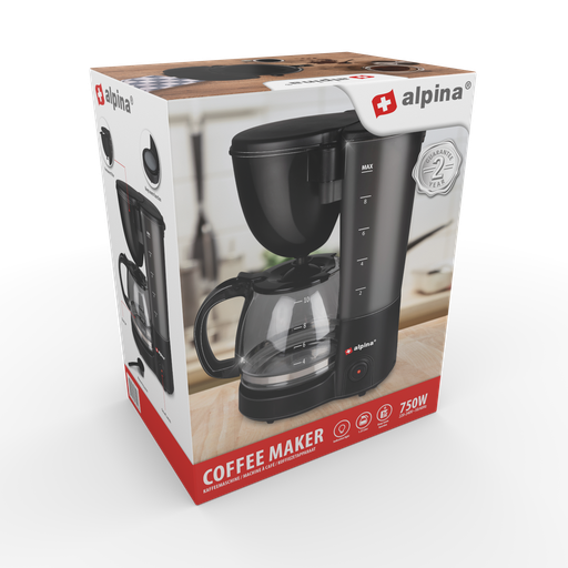 [871125218102] ALPINA Coffee Maker 750W 2-12 Cups Black
