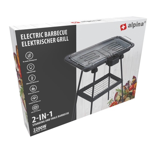 [871125258638] ALPINA BBQ Electric Grill 2200W 51x30cm
