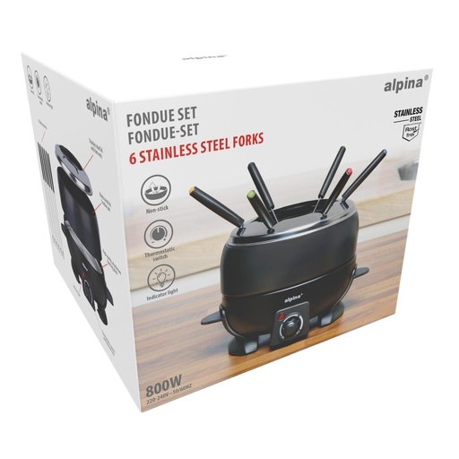 [871125227088] ALPINA Fondue Set 800W 2.3L Electric Black