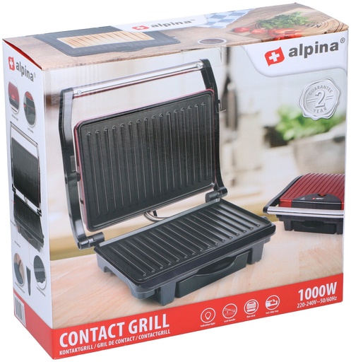 [871125225277] ALPINA Contact Grill 220-240V 1000W 27x17cm