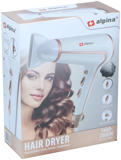 [871125218832] ALPINA Hair Dryer 230V with 2 Speeds and 3 Heat Settings
