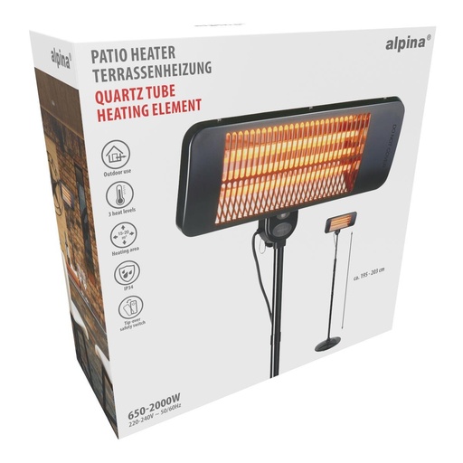 [871125200269] ALPINA Standing Patio Heater 650-2000W