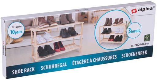 [871125247298] ALPINA Shoe Rack 3 Levels 74x26x48.5cm