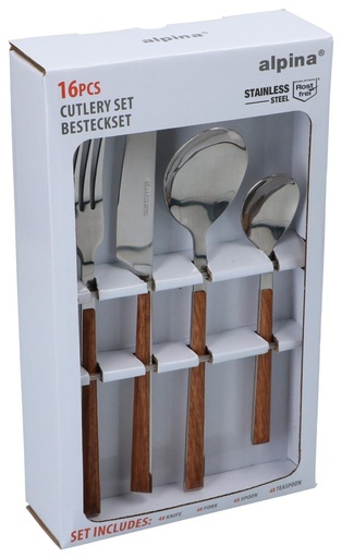[871125249956] ALPINA Cutlery Set Wood Design 16pcs