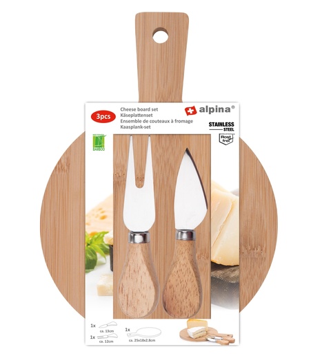 [871125224035] ALPINA Cheese Board With Cutlery 28.5x18cm