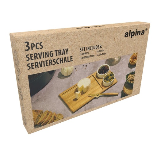 [871125235834] ALPINA Serving Tray with Snack Bowls 30x18cm