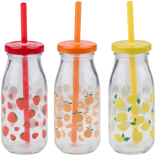 [871125225919] ALPINA Drinking Bottle with Straw 250ml Fruit Design