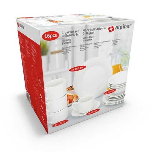 [871125216033] ALPINA Breakfast Tableware 16pcs Ø20.5/15.5/14.5cm
