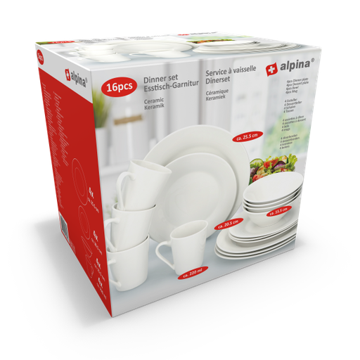 [871125216031] ALPINA Dinner Set 16pcs Ø25.5/20.5/15.5cm 220ml