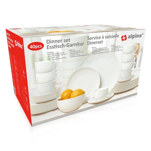 [871125208539] ALPINA Dinnerware Set 40 Pieces 8 Persons