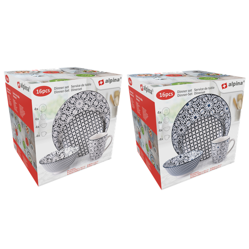 [871125249544] ALPINA Dinner Set 16pcs Ø25.5/20.5/15.5cm 220ml