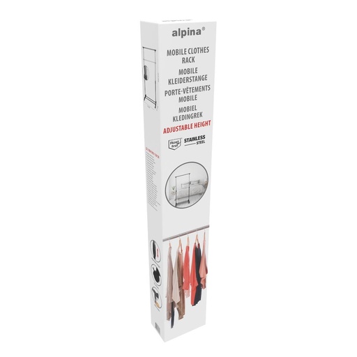[871125233270] ALPINA Mobile Clothes Rack Adjustable Height 78-159cm