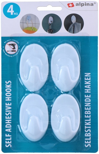 [871125226569] ALPINA Wall Hooks Oval White Self-Adhesive