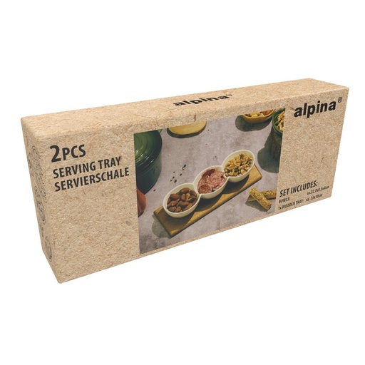 [871125235837] ALPINA Serving Tray with Snack Bowls 25x10cm