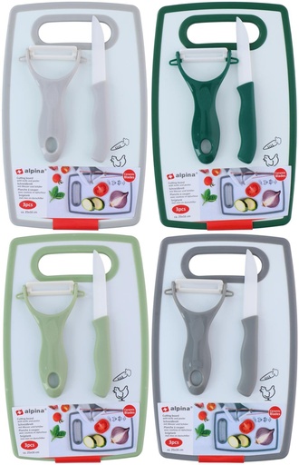 [871125225043] ALPINA Cutting Board with Knife and Peeler 25x16cm