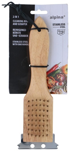 [871125229057] ALPINA BBQ Cleaning Brush 2in1 SS/Oak