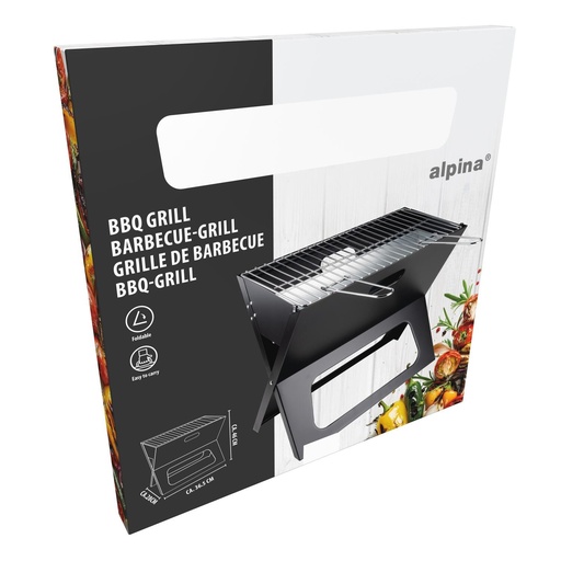 [871125229075] ALPINA Portable Charcoal BBQ Grill 46x28x36.5cm