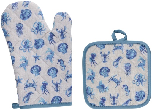[871125233474] ALPINA Oven Mitt and Pot Holder with Sea Animal Print