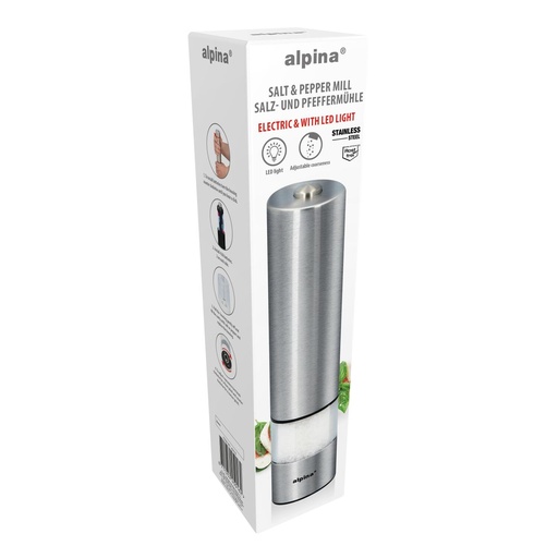 [871125245016] ALPINA Electric Salt & Pepper Mill Ø5x22cm