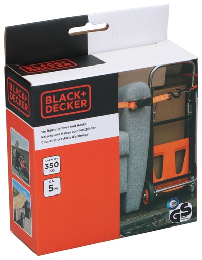 [871125223652] BLACK+DECKER Tie Down Ratchet and Hooks 350kg 5m