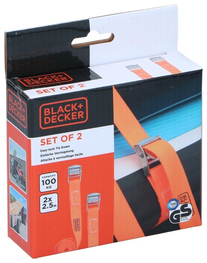 [871125223653] BLACK+DECKER Tie Down 100kg 2x2.5m