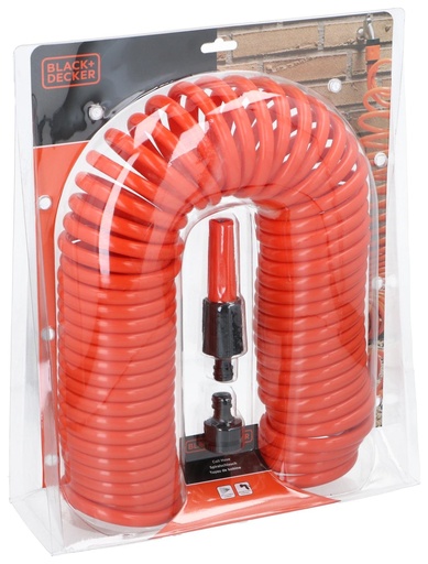 [871125223674] BLACK+DECKER Coil Garden Hose 15m With Adjustable Nozzle