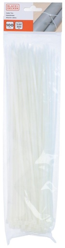 [871125223980] BLACK+DECKER White Cable Tie 3.6x300mm