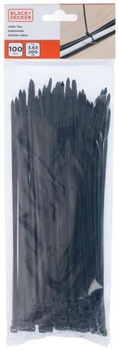 [871125223982] BLACK+DECKER Cable Tie 3.6x200mm Black