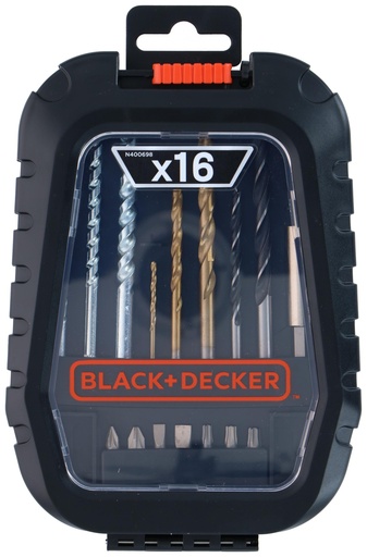 [503504802261] BLACK+DECKER Drill and Bit Set 16 pcs