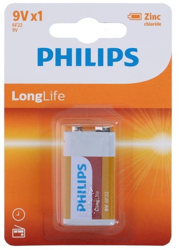 [871258154955] PHILIPS 9V 6F22 Longlife Battery