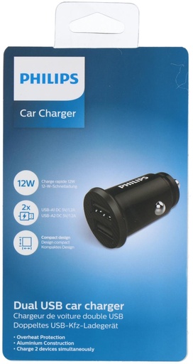 [489522912112] PHILIPS Car Charger 12W Dual USB