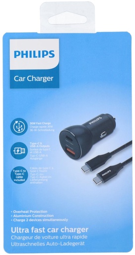 [489522910367] PHILIPS Car Charger USB A + C