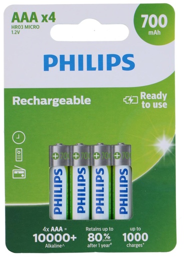 [871089596290] PHILIPS AAA Rechargeable Battery 1.2V 700mAh